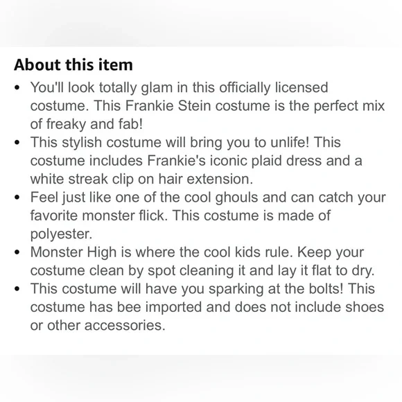 Spirit Halloween Kids Monster High Frankie Stein Costume Child Medium 8-10 - Picture 14 of 14